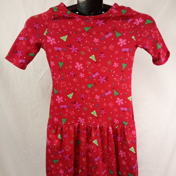 Disney Girl's Red Holiday Print Skater Style Dress Size Medium 7/8 - Picture 1 of 8
